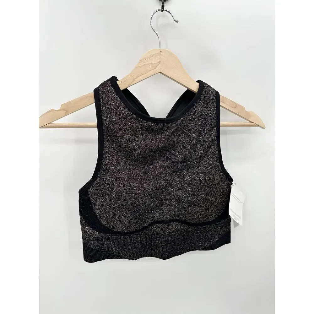 Victoria's Secret Black Shimmer High Neck‎ Sports Bra Women Size M Seamless AD16